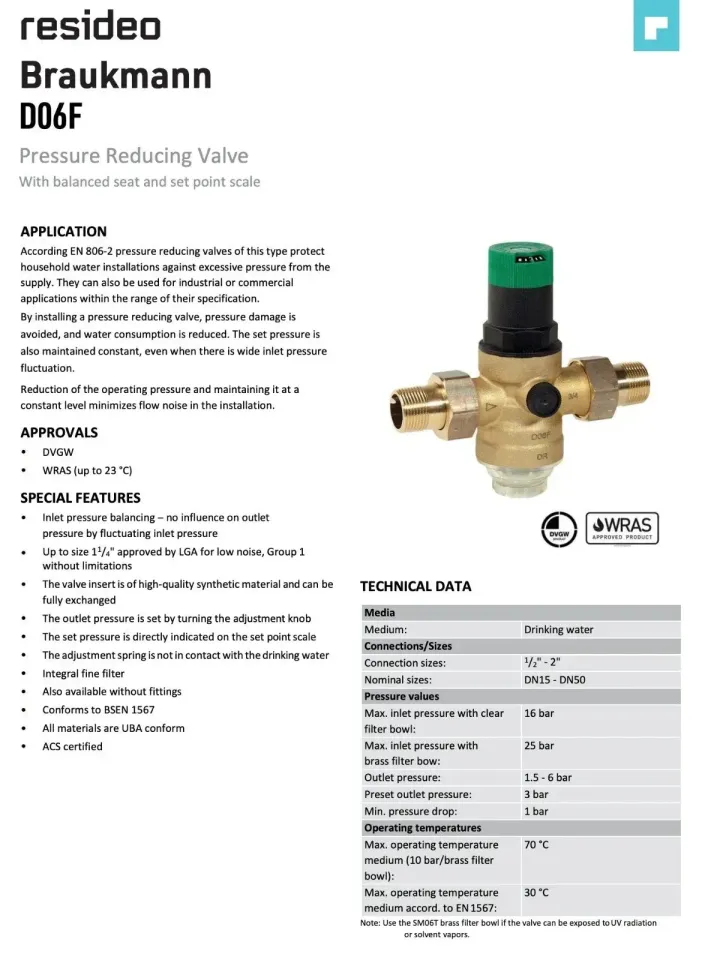 Honeywell D06F-1A BASINÇ DÜŞÜRÜCÜ HONEYWELL (1,5-6bar)