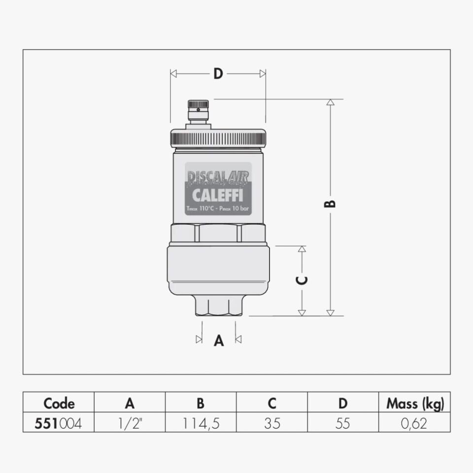 CALEFFI 551004 DISCALAIR, Yüksek performanslı otomatik hava purjörü |1/2''